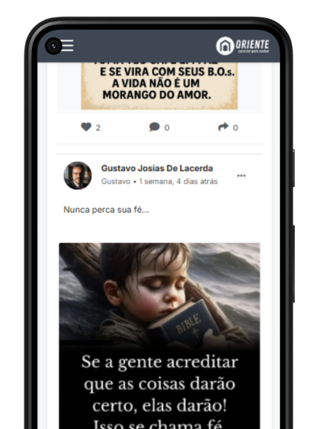 Interface de timeline social e mensagens do Oriente para comunicação entre obreiros maçons